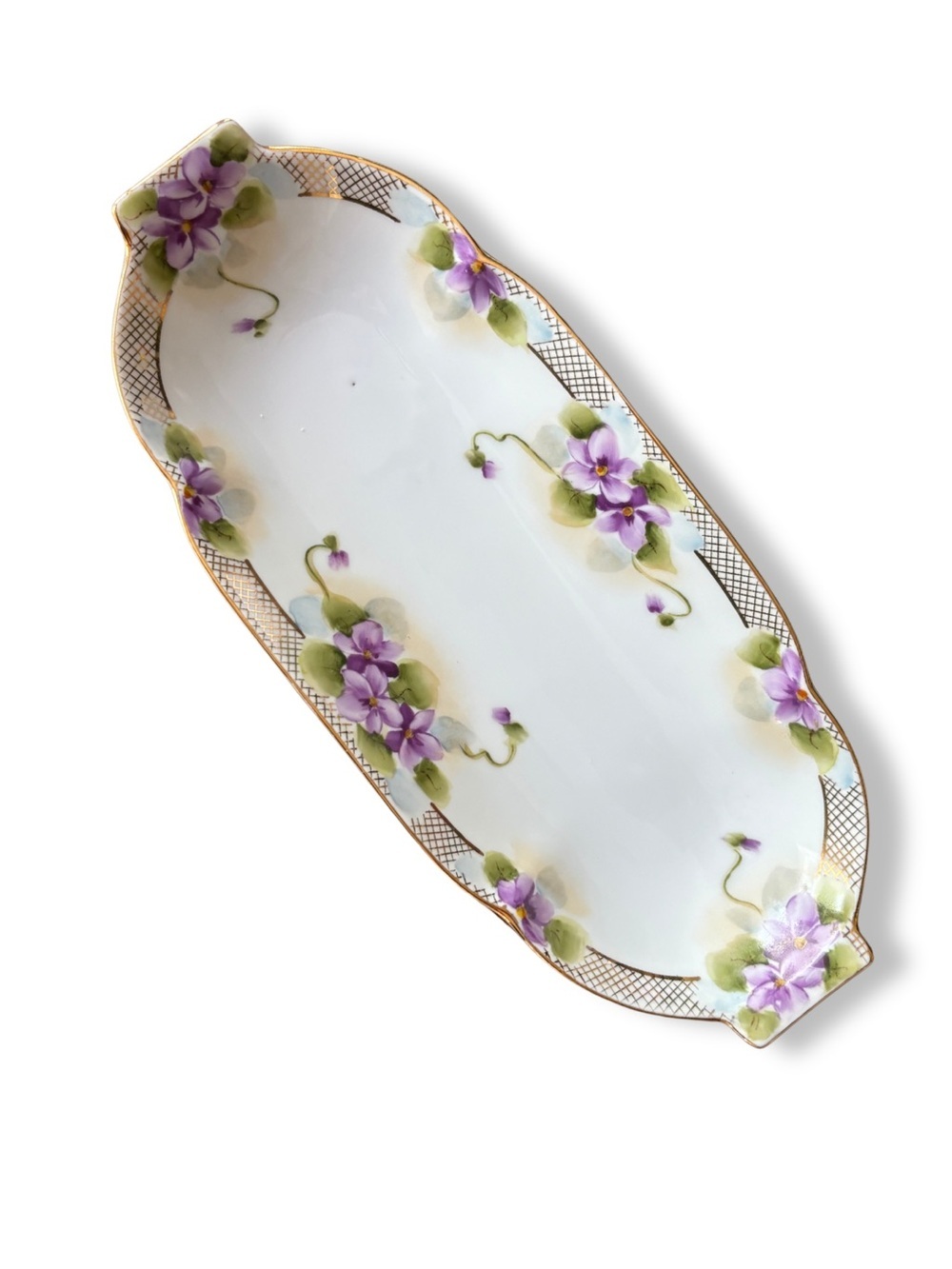 Hand-Painted Purple Violet Porcelain Serving Tray